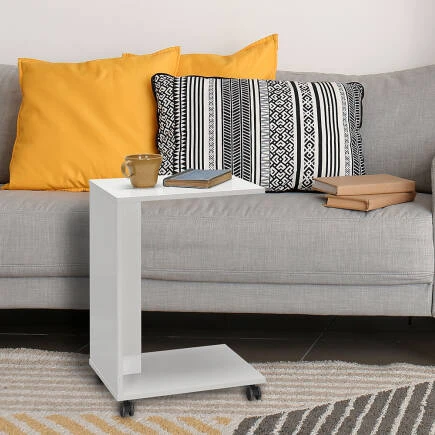 Çok Amaçlı Tekerlekli C Koltuk Sehpası-Mat Lake Beyaz(Diamond Beyaz) 35x65x45 cm (GxYxD) ürün görseli