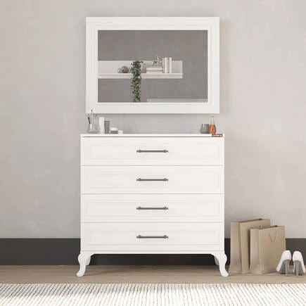 Country Şifonyer Aynası - Mat Lake Beyaz 90x65x4 cm (GxYxD) - Resim 2