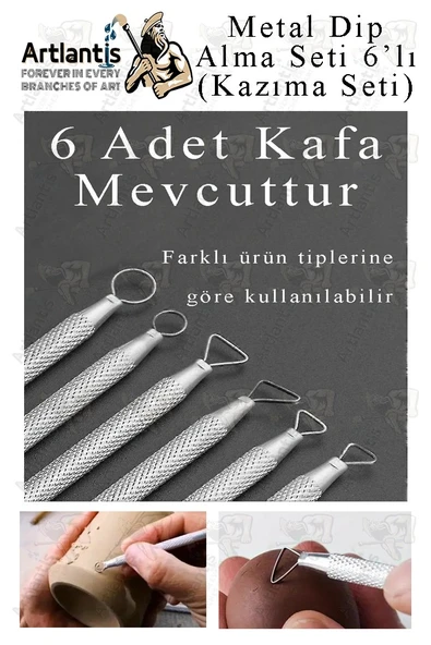 Tel Dip Alma Seti 6 lı 13 cm 1 Paket Kazıma Seti Paslanmaz Çelik Rötüş Modelaj Kil Heykel Çömlek Yapma Çubuğu Sanatsal - Resim 2