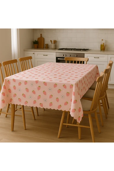 Leke Tutmaz Masa Örtüsü 3D Dijital baskılı Çilek Desenli - Resim 2