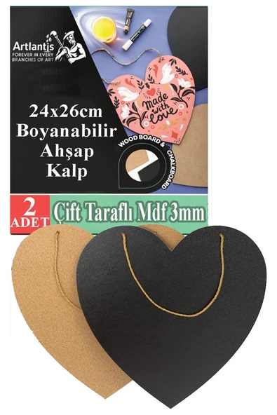 Boyanabilir Çift Taraflı Kalp Mdf 2 Li 1 Paket Kalp Tabela Kapı Duvar Yazı Yazmak Süslemek Dekoratif Hobi Sanat Seti ürün görseli