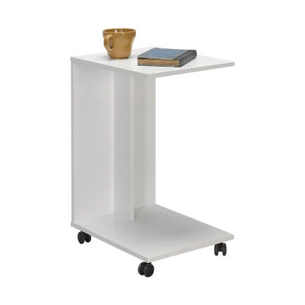 Çok Amaçlı Tekerlekli C Koltuk Sehpası-Mat Lake Beyaz(Diamond Beyaz) 35x65x45 cm (GxYxD) - Resim 5