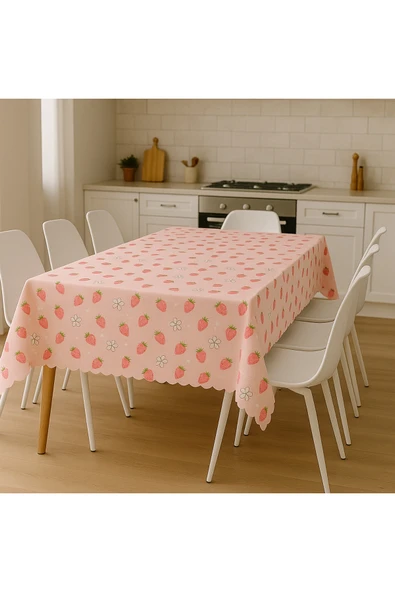 Leke Tutmaz Masa Örtüsü 3D Dijital baskılı Çilek Desenli - Resim 4