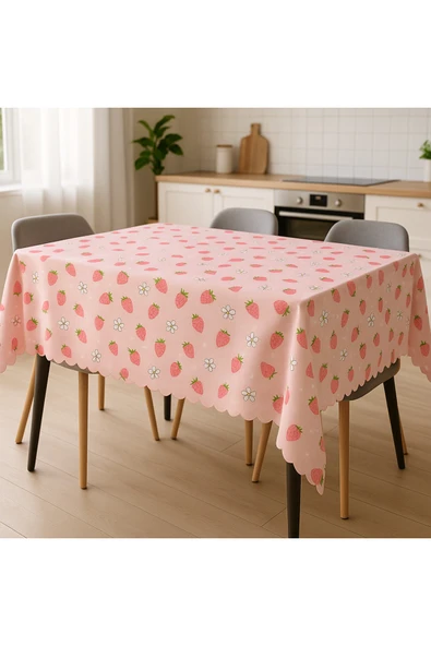 Leke Tutmaz Masa Örtüsü 3D Dijital baskılı Çilek Desenli ürün görseli