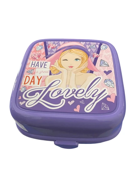 Beslenme Kutusu 4 Bölmeli Lovely Lila Renk Kız Figürlü 1 Adet Yemek Saklama Kabı Beslenme Çantası ürün görseli 1