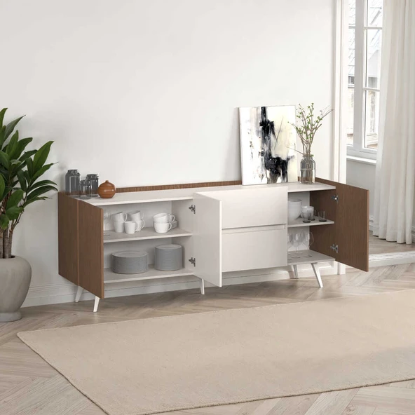 Milano 3 Kapaklı 2 Çekmeceli Konsol Vizon-Zebra 210x80x44 cm - Resim 2