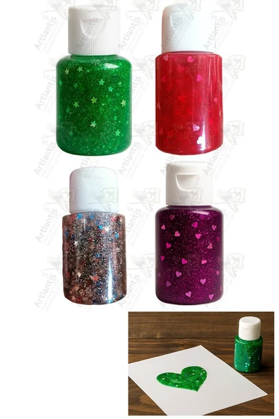 Simli Yapıştırıcı 4 Renk 40gr 1 Paket Bubu Simli Uhu 4 lü Anasınıfı Kreş Süsleme Etkinlik Yıkanabilir Zararsız ürün görseli 1