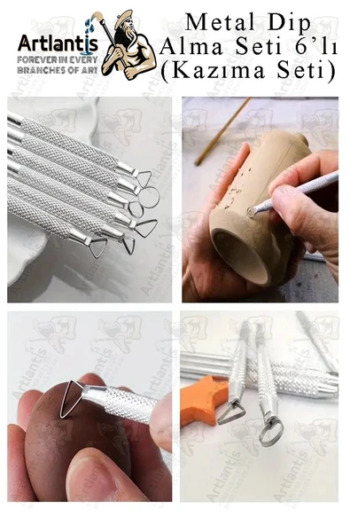 Tel Dip Alma Seti 6 lı 13 cm 1 Paket Kazıma Seti Paslanmaz Çelik Rötüş Modelaj Kil Heykel Çömlek Yapma Çubuğu Sanatsal - Resim 5