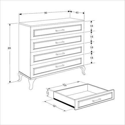 Country 4 Çekmeceli Şifonyer - Mat Lake Beyaz 90x89x45 cm (GxYxD) - Resim 8