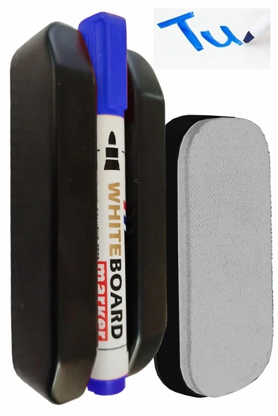 Yazı Tahta Kalemi ve Yazı Tahta Silgisi 1 Adet Ops Kolay Silinebilir Beyaz Yazı Tahta Kalemi ve Keçe Uçlu Tahta Silgisi - Resim 2