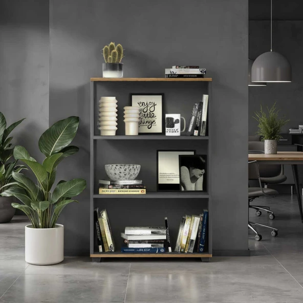 Rio 3 Raflı Kitaplık - Antrasit/Kontra 72x109x34 cm ürün görseli 1