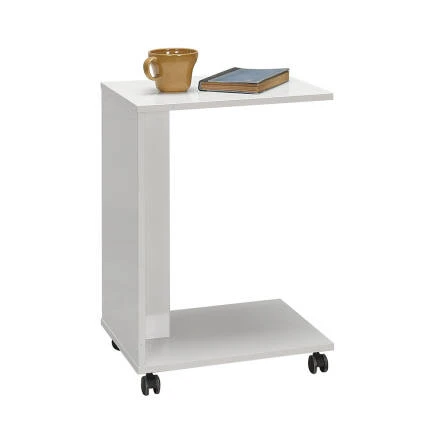 Çok Amaçlı Tekerlekli C Koltuk Sehpası-Mat Lake Beyaz(Diamond Beyaz) 35x65x45 cm (GxYxD) - Resim 2