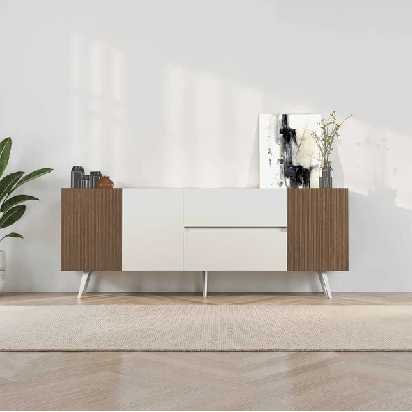 Milano 3 Kapaklı 2 Çekmeceli Konsol Vizon-Zebra 210x80x44 cm - Resim 3