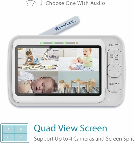 Moonybaby 5" HD Düşük EMF Kablosuz Bebek Monitörü, Kameralı ve Sesli - Resim 3