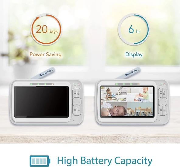Moonybaby 5" HD Düşük EMF'siz 2 Kameralı Bebek Monitörü - Resim 3