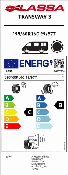 Lassa 195/60R16 C 99/97T Transway 3 C-B-69 Yaz Hafif Ticari Lastiği (Üretim Yılı: 2025) - Resim 2