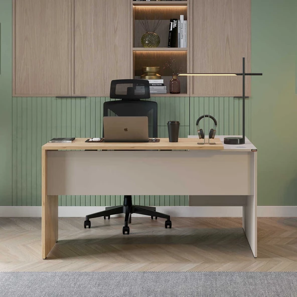 Madrid 3 Çekmeceli L Çalışma Masası - Florida Meşe/Vizon 140x75x107 cm - Resim 2