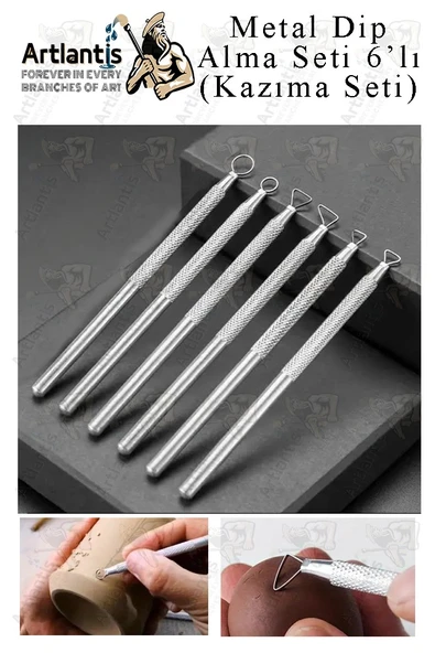 Tel Dip Alma Seti 6 lı 13 cm 1 Paket Kazıma Seti Paslanmaz Çelik Rötüş Modelaj Kil Heykel Çömlek Yapma Çubuğu Sanatsal