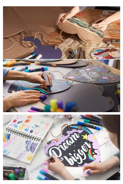 Boyanabilir Çift Taraflı Kalp Mdf 2 Li 1 Paket Kalp Tabela Kapı Duvar Yazı Yazmak Süslemek Dekoratif Hobi Sanat Seti - Resim 3