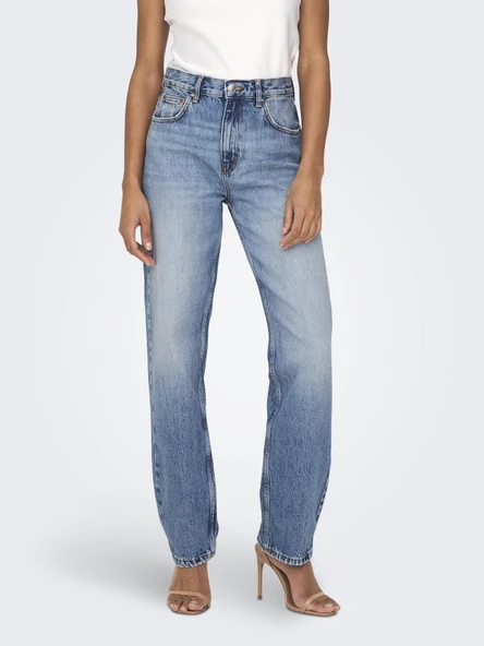 ONLY Bayan Yüksek Bel Rahat Kesim Kot Pantolon 15263588 - Resim 2