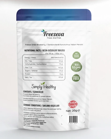 Dondurularak Kurutulmuş Yaban Mersini 20 gr - Freeze Dried Yaban Mersini - Yaban Mersini Meyve Cipsi - Resim 2