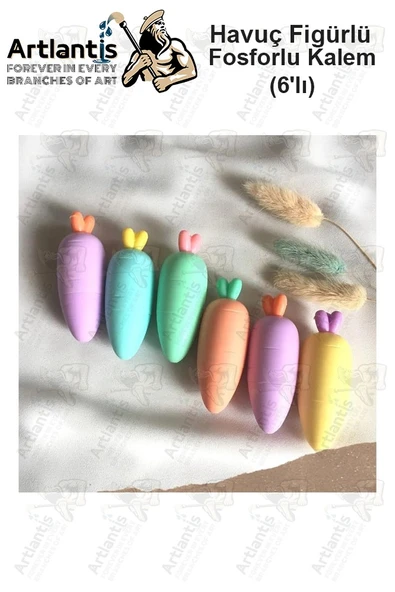 Havuç Fosforlu Kalem 1 Paket 6 Renk Sevimli Havuç Figürlü İşaret Kalemi Mini 6 lı Fosforlu Kalem ürün görseli 1