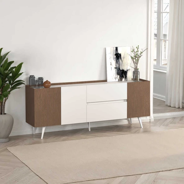 Milano 3 Kapaklı 2 Çekmeceli Konsol Vizon-Zebra 210x80x44 cm ürün görseli 1