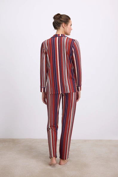 Anıl Kadın Uzun Kollu Düğmeli Çizgili Pijama Takımı 11578 - Resim 2