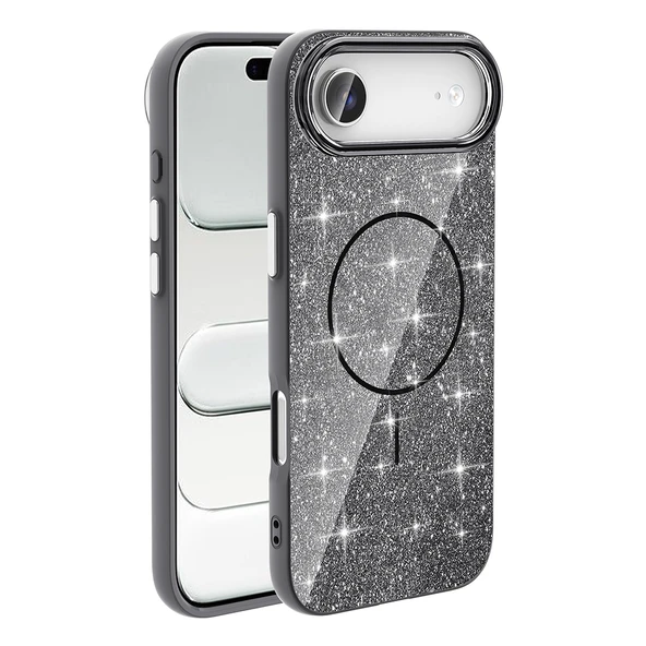 Apple iPhone 17 Air Kılıf M-safe Şarj Özellikli Parlayan Simli Zore Okso Kapak - Resim 3