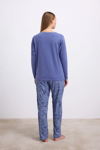 Anıl Kadın Uzun Kollu T-Shirt ve Desenli Pantolon Pijama Takımı (11566) - Resim 2