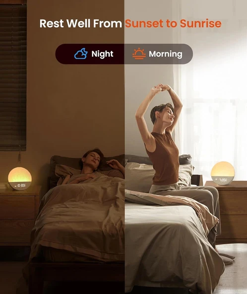 Dreamegg Sunrise 1 - Gün Doğumu Çalar Saati, Uyku İçin 29 Sesli Makine - Beyaz - Resim 6