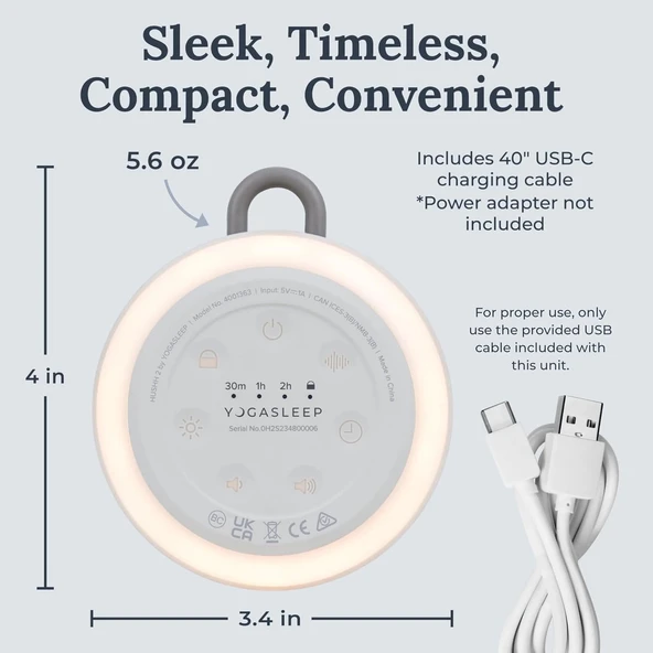 Yogasleep Hushh 2 Taşınabilir Ses Makinesi - Aydınlatmalı Düğmeler - Gri - Resim 5