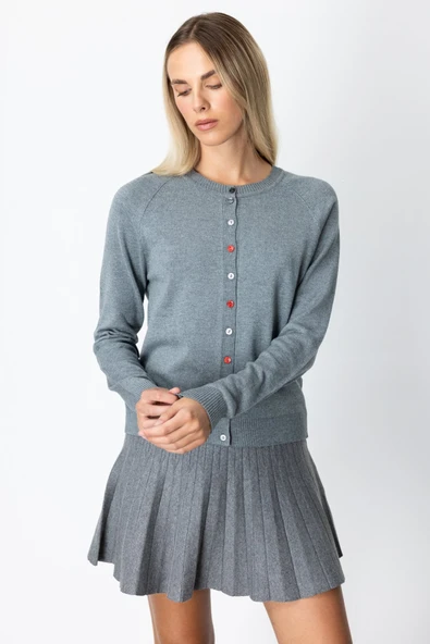 Renkli Düğmeli Sıfır Yaka Triko Hırka On - Resim 2