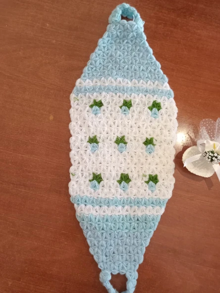 El Örgüsü Mavi Çiçekli Uzun Banyo Lifi ürün görseli 1