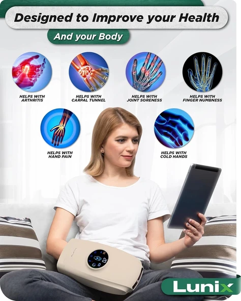 Lunix LX7 Elektrikli El Masaj Aleti, Kompresyonlu, Artrit, Ağrı Kesici - Bej - Resim 6