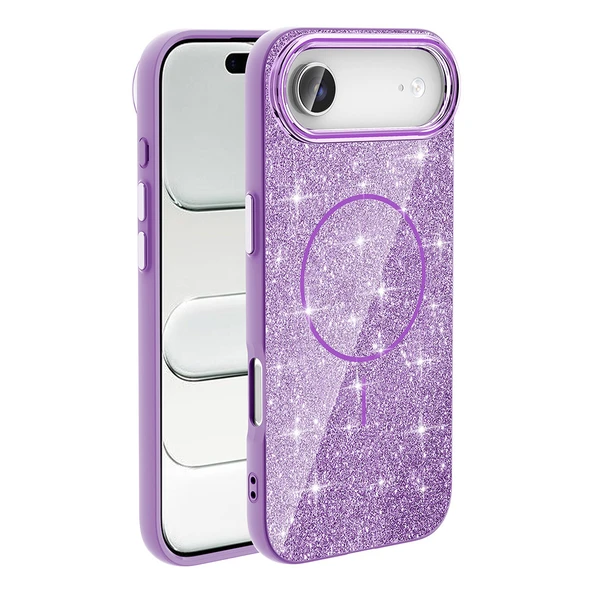 Apple iPhone 17 Air Kılıf M-safe Şarj Özellikli Parlayan Simli Zore Okso Kapak - Resim 6