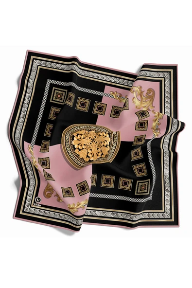 Twill Barok Desenli Pudra Renkli 90x90 Eşarp (İpek İçermez) Kenar Dikiş Şekli El Dikişli - Resim 5