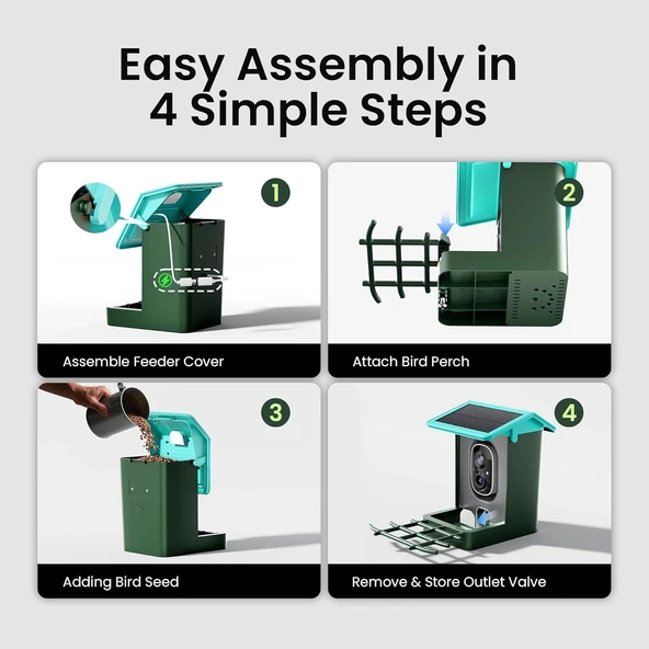 Heapets Kamera, Güneş Enerjili 2K HD Video - Nane Mavisi - Resim 3