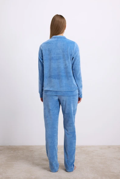 Anil Kadın Uzun Kollu Fermuarlı Kadife Sweatshirt ve Pantolon Takım 11625 - Resim 3