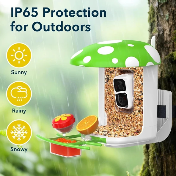 Peckcam Akıllı Kuş Yemliği, Kamera, 2K Canlı Gerçek Zamanlı Uyarı - Yeşil - Resim 2