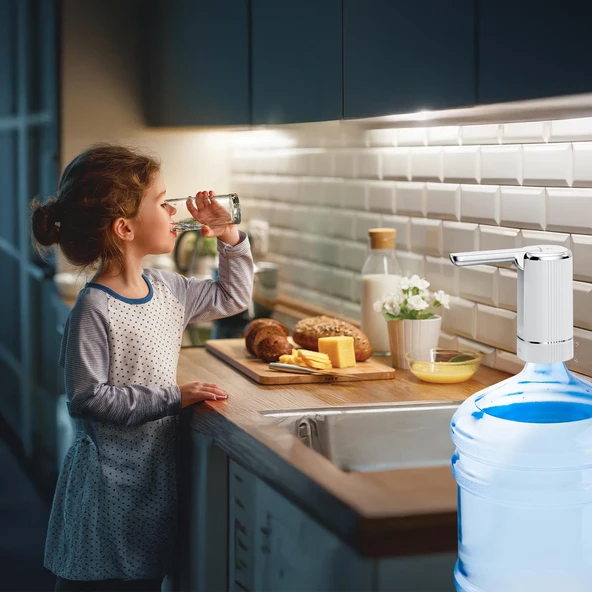 House Pratik HP82 Şarjlı Otomatik Type-C Girişli Damacana Su Pompası Beyaz - Resim 5