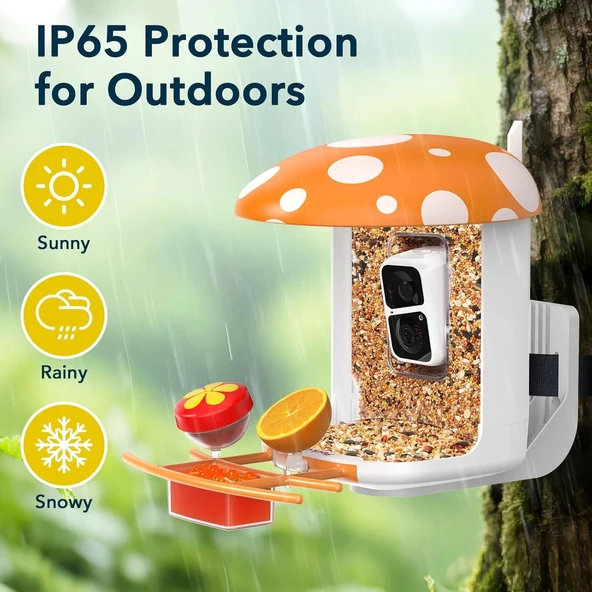 Peckcam Akıllı Kuş Yemliği, Kamera, 2K Canlı Gerçek Zamanlı Uyarı - Turuncu - Resim 2