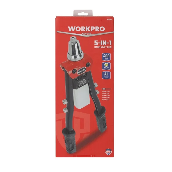 WORKPRO WP225001 5 IN 1 400mm Kollu Profesyonel Perçin Tabancası + 100 Adet Perçin - Resim 11