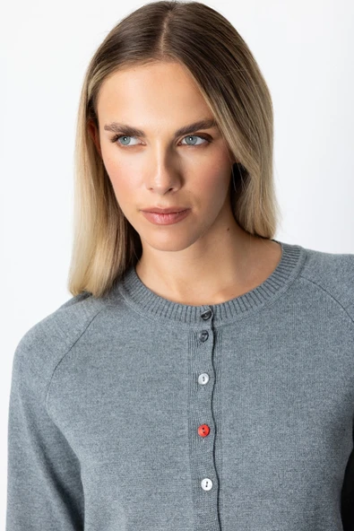 Renkli Düğmeli Sıfır Yaka Triko Hırka On - Resim 3