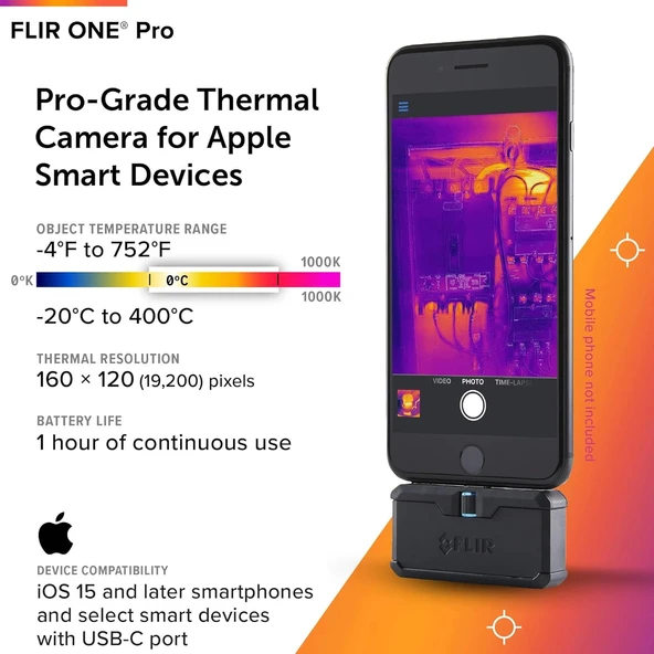 FLIR ONE Pro - iOS Akıllı Telefonlar için Termal Görüntüleme Kamerası 320x240 (Iphone 15 ve Üzeri) - Resim 2