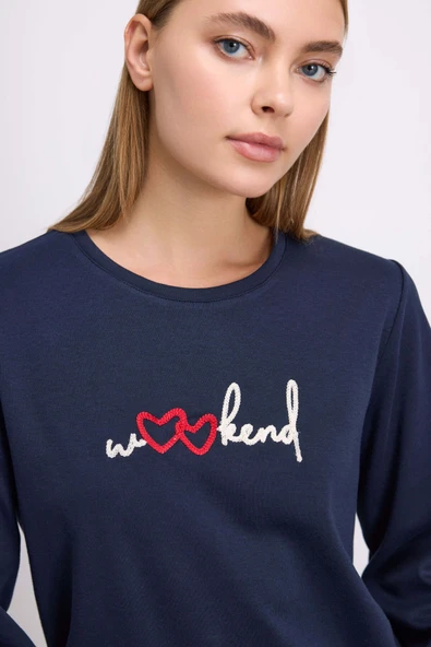 Anıl Kadın Uzun Kol Sweatshirt ve Ekose Pantolon Pijama Takımı Rahat ve Şık Ev Giyimi 11585 - Resim 3