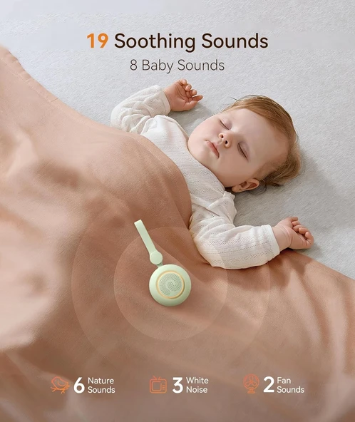 Dreamegg Taşınabilir Ses Makinesi - 19 Yatıştırıcı Ses ve Bebek Odası Işığı - Yeşil - Resim 6
