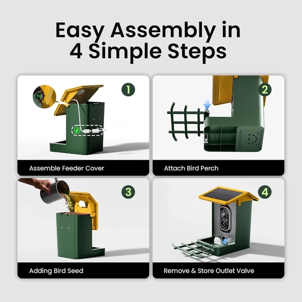 Heapets Kamera, Güneş Enerjili 2K HD Video - Sarı - Resim 4