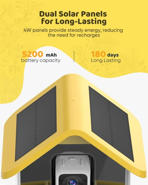 Onlyfly Güneş Enerjili Kameralı Kuş Yemliği: 2K Canlı Yayın Kamerası - Sarı/Beyaz - Resim 3