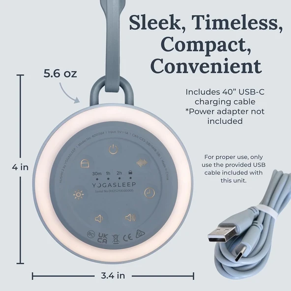 Yogasleep Hushh 2 Taşınabilir Ses Makinesi - Aydınlatmalı Düğmeler - Ay Işığı Mavisi - Resim 2